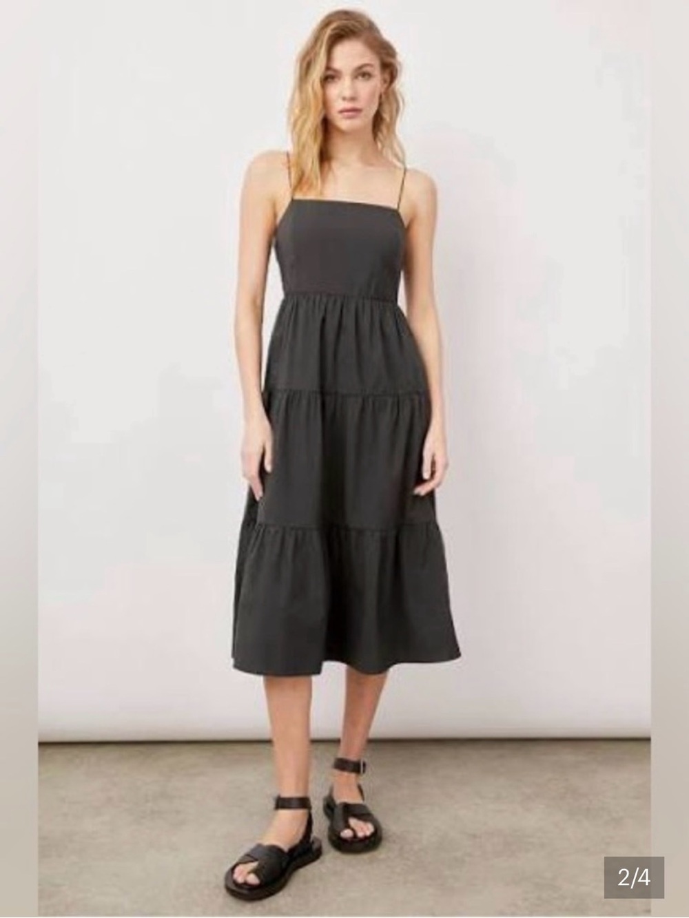 Rails Leni Black Tiered Spaghetti-Strap Midi Dress | Size Medium